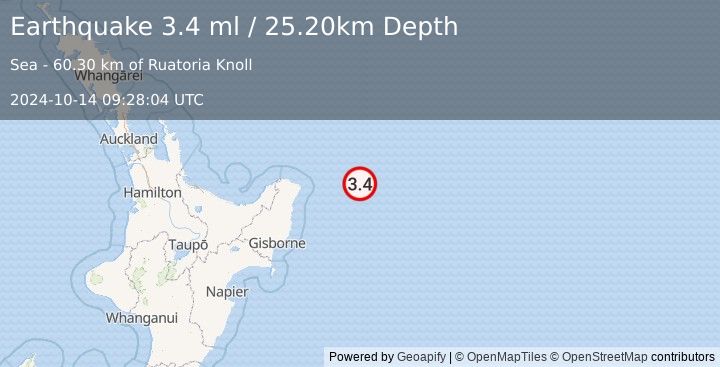 Earthquake OFF E. COAST OF N. ISLAND, N.Z. (3.4 ml) (2024-10-14 09:28:04 UTC)