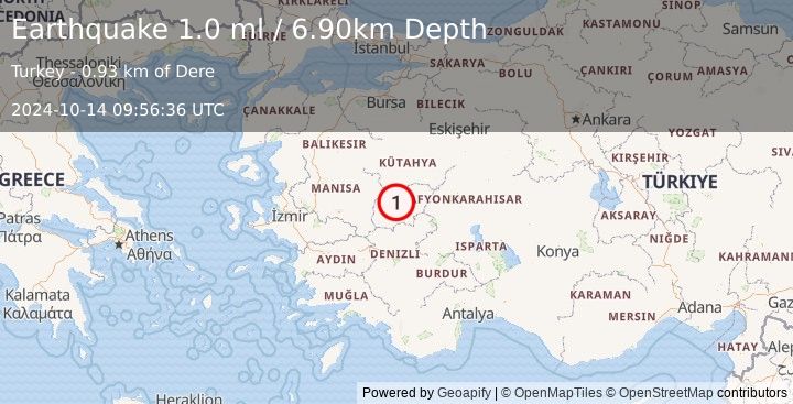 Earthquake WESTERN TURKEY (1.0 ml) (2024-10-14 09:56:36 UTC)