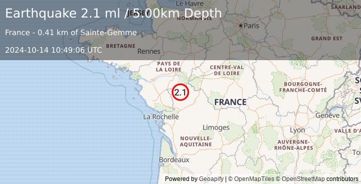 Earthquake FRANCE (2.1 ml) (2024-10-14 10:49:06 UTC)