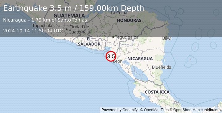 Earthquake NEAR COAST OF NICARAGUA (3.5 m) (2024-10-14 11:50:04 UTC)