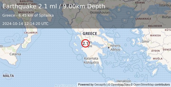 Earthquake GREECE (2.1 ml) (2024-10-14 12:14:20 UTC)