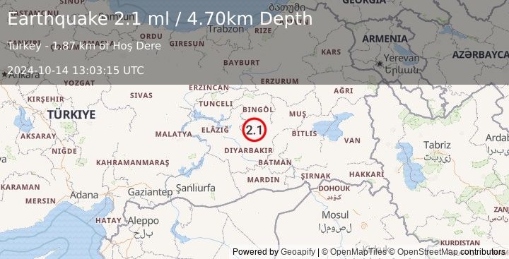 Earthquake EASTERN TURKEY (2.1 ml) (2024-10-14 13:03:15 UTC)