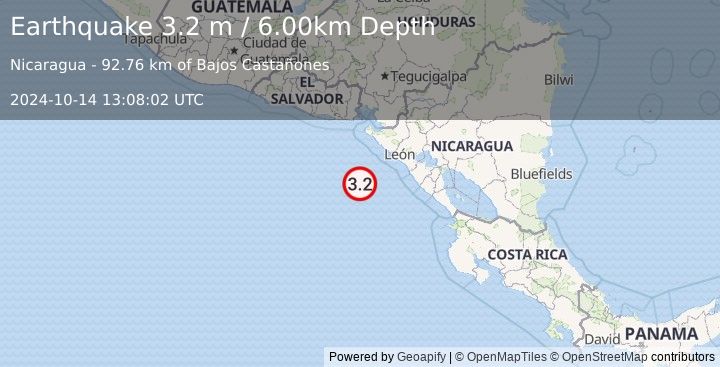 Earthquake NEAR COAST OF NICARAGUA (3.2 m) (2024-10-14 13:08:02 UTC)