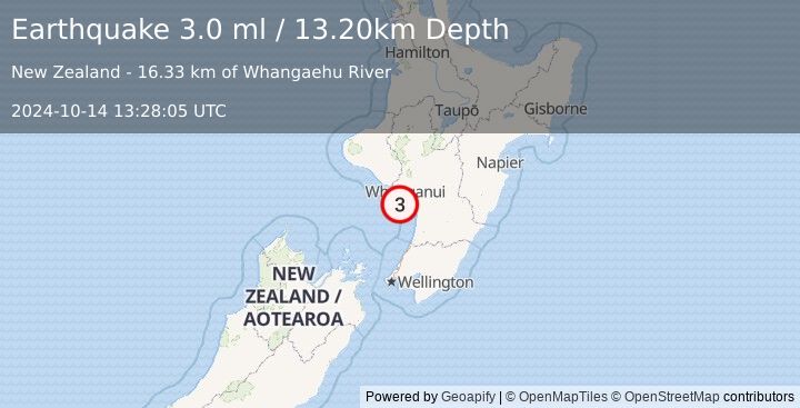 Earthquake COOK STRAIT, NEW ZEALAND (3.0 ml) (2024-10-14 13:28:05 UTC)