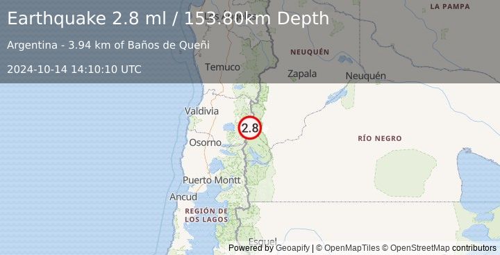 Earthquake NEUQUEN, ARGENTINA (2.8 ml) (2024-10-14 14:10:10 UTC)