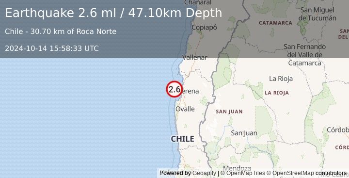 Earthquake OFFSHORE COQUIMBO, CHILE (2.6 ml) (2024-10-14 15:58:33 UTC)