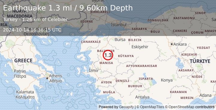 Earthquake WESTERN TURKEY (1.3 ml) (2024-10-14 16:36:15 UTC)