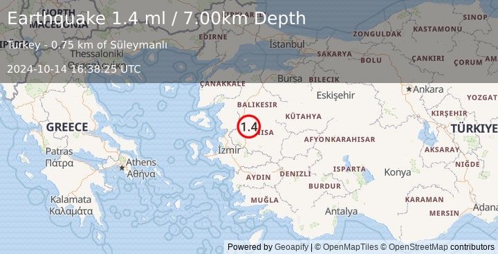 Earthquake WESTERN TURKEY (1.4 ml) (2024-10-14 16:38:25 UTC)