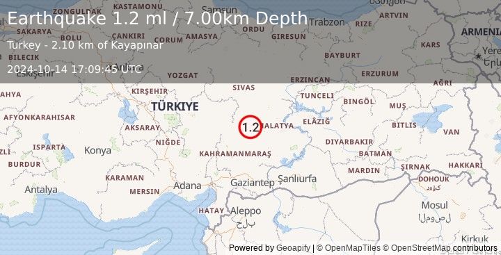 Earthquake CENTRAL TURKEY (1.2 ml) (2024-10-14 17:09:45 UTC)