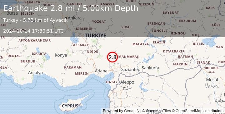 Earthquake CENTRAL TURKEY (2.8 ml) (2024-10-14 17:30:51 UTC)