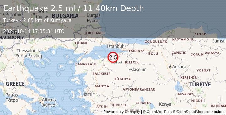 Earthquake WESTERN TURKEY (2.5 ml) (2024-10-14 17:35:34 UTC)