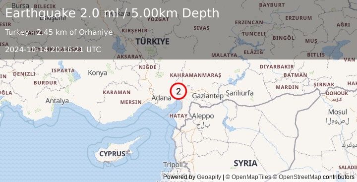 Earthquake CENTRAL TURKEY (2.0 ml) (2024-10-14 20:16:21 UTC)