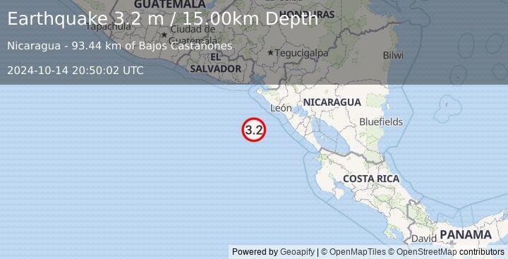 Earthquake NEAR COAST OF NICARAGUA (3.2 m) (2024-10-14 20:50:02 UTC)