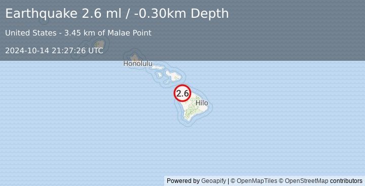 Earthquake HAWAII REGION, HAWAII (2.6 ml) (2024-10-14 21:27:26 UTC)