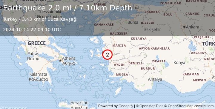 Earthquake WESTERN TURKEY (2.0 ml) (2024-10-14 22:09:10 UTC)