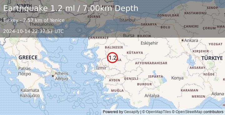 Earthquake WESTERN TURKEY (1.2 ml) (2024-10-14 22:37:57 UTC)