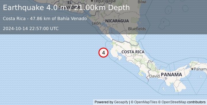 Earthquake OFF COAST OF COSTA RICA (4.0 m) (2024-10-14 22:57:00 UTC)