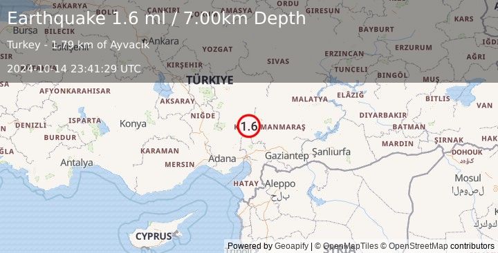 Earthquake CENTRAL TURKEY (1.6 ml) (2024-10-14 23:41:29 UTC)