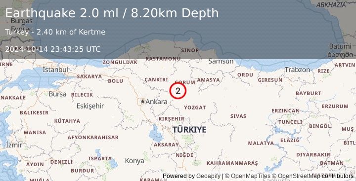 Earthquake CENTRAL TURKEY (2.0 ml) (2024-10-14 23:43:25 UTC)