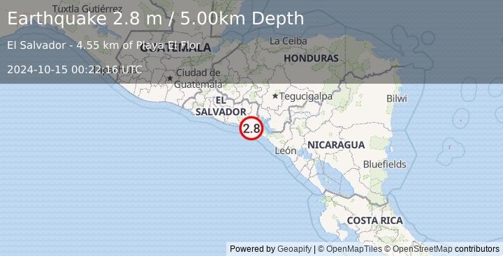 Earthquake OFFSHORE EL SALVADOR (2.8 m) (2024-10-15 00:22:16 UTC)