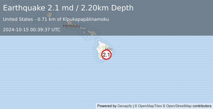 Earthquake ISLAND OF HAWAII, HAWAII (2.1 md) (2024-10-15 00:39:37 UTC)