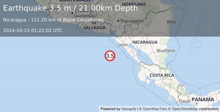 Earthquake NEAR COAST OF NICARAGUA (3.5 m) (2024-10-15 01:22:02 UTC)