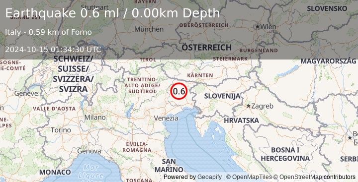 Earthquake NORTHERN ITALY (0.6 ml) (2024-10-15 01:34:30 UTC)