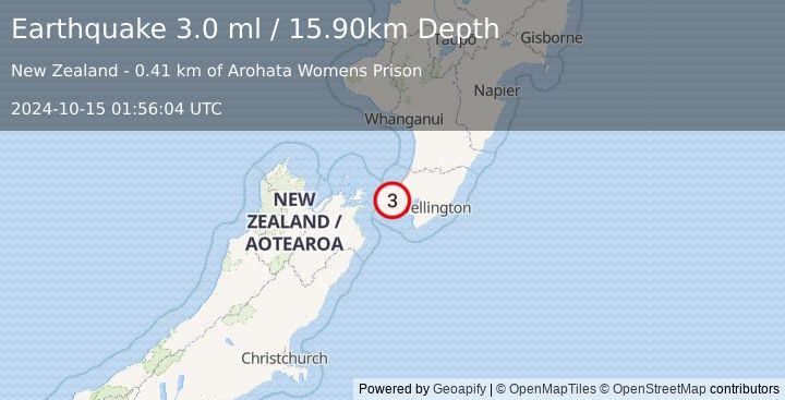 Earthquake COOK STRAIT, NEW ZEALAND (3.0 ml) (2024-10-15 01:56:04 UTC)