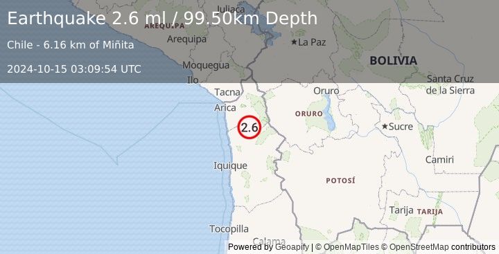 Earthquake TARAPACA, CHILE (2.6 ml) (2024-10-15 03:09:54 UTC)