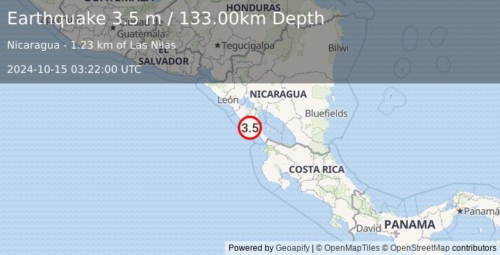 Earthquake NEAR COAST OF NICARAGUA (3.5 m) (2024-10-15 03:22:00 UTC)