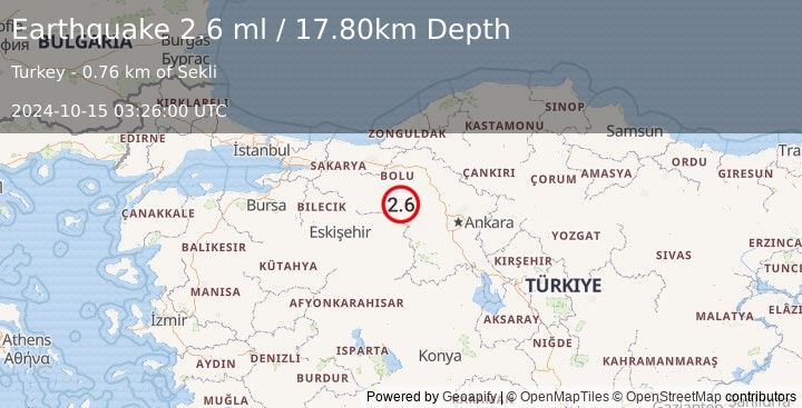 Earthquake WESTERN TURKEY (2.6 ml) (2024-10-15 03:26:00 UTC)