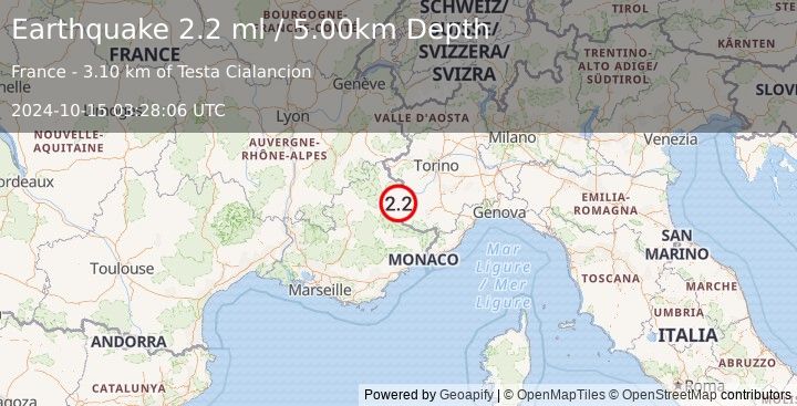 Earthquake FRANCE (2.2 ml) (2024-10-15 03:28:06 UTC)