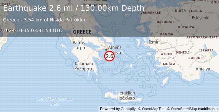 Earthquake SOUTHERN GREECE (2.6 ml) (2024-10-15 03:31:54 UTC)