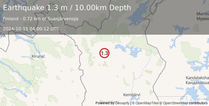 Earthquake FINLAND (1.3 m) (2024-10-15 04:00:12 UTC)