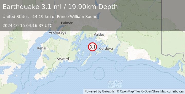 Earthquake SOUTHERN ALASKA (3.1 ml) (2024-10-15 04:16:37 UTC)