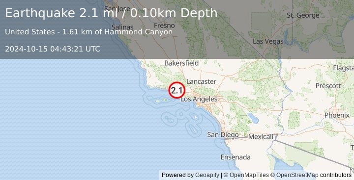 Earthquake GREATER LOS ANGELES AREA, CALIF. (2.1 ml) (2024-10-15 04:43:21 UTC)