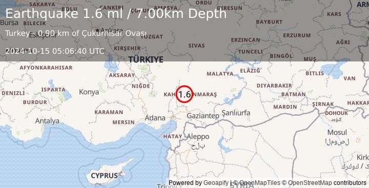 Earthquake CENTRAL TURKEY (1.6 ml) (2024-10-15 05:06:40 UTC)