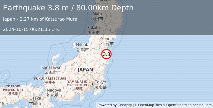 Earthquake EASTERN HONSHU, JAPAN (3.8 m) (2024-10-15 06:21:05 UTC)