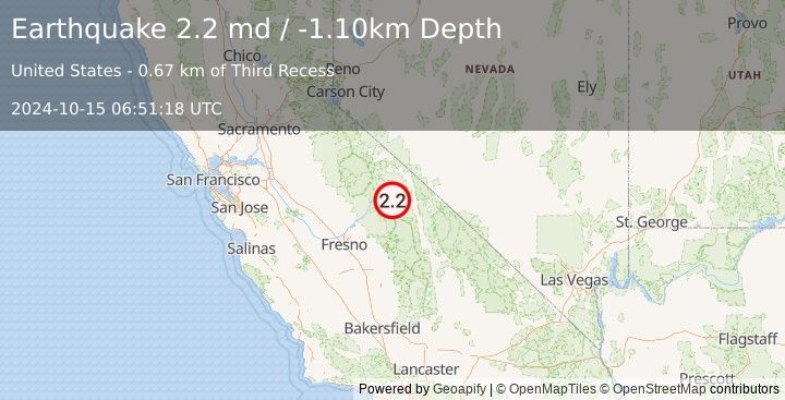 Earthquake CENTRAL CALIFORNIA (2.2 md) (2024-10-15 06:51:18 UTC)