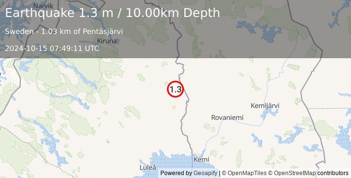 Earthquake SWEDEN (1.3 m) (2024-10-15 07:49:11 UTC)