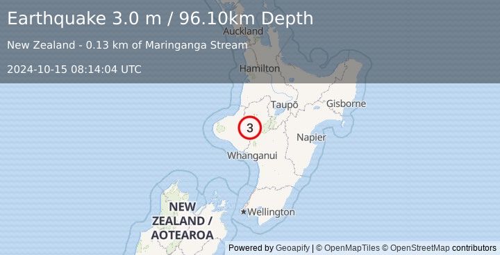 Earthquake NORTH ISLAND OF NEW ZEALAND (3.0 m) (2024-10-15 08:14:04 UTC)