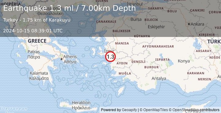 Earthquake WESTERN TURKEY (1.3 ml) (2024-10-15 08:39:01 UTC)