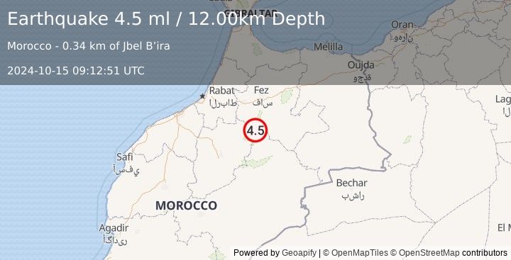 Earthquake MOROCCO (4.5 ml) (2024-10-15 09:12:51 UTC)