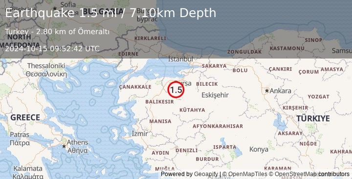 Earthquake WESTERN TURKEY (1.5 ml) (2024-10-15 09:52:42 UTC)