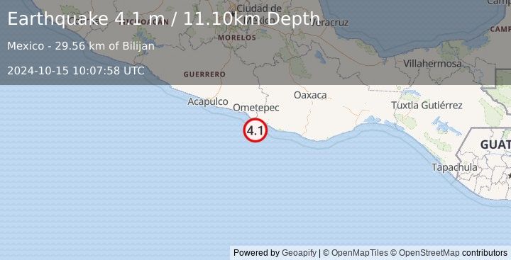 Earthquake OFFSHORE OAXACA, MEXICO (4.1 m) (2024-10-15 10:07:58 UTC)