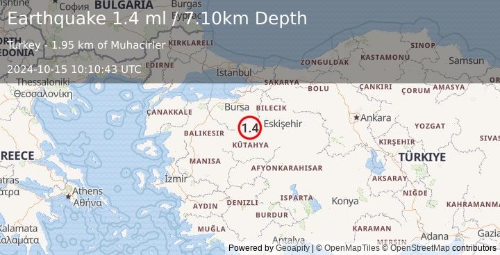 Earthquake WESTERN TURKEY (1.4 ml) (2024-10-15 10:10:43 UTC)