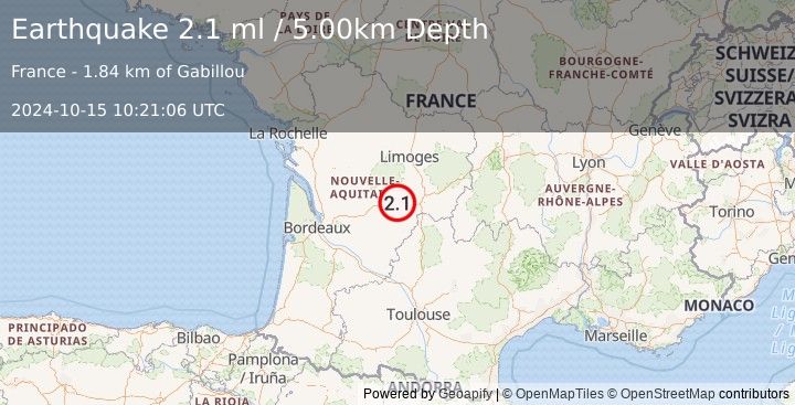 Earthquake FRANCE (2.1 ml) (2024-10-15 10:21:06 UTC)