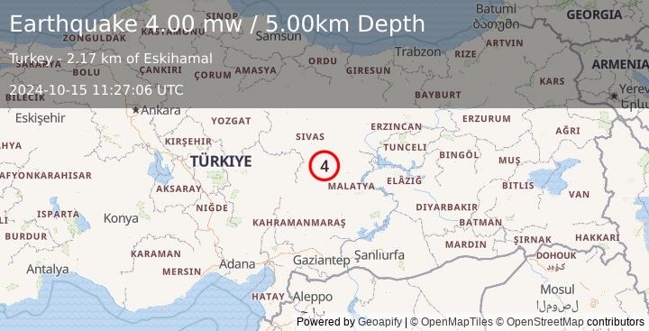 Earthquake CENTRAL TURKEY (4.0 mw) (2024-10-15 11:27:06 UTC)