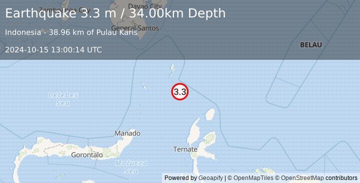 Earthquake KEPULAUAN TALAUD, INDONESIA (3.3 m) (2024-10-15 13:00:14 UTC)