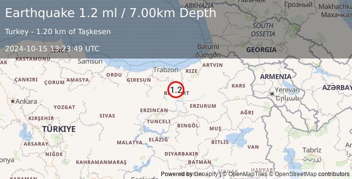 Earthquake EASTERN TURKEY (1.2 ml) (2024-10-15 13:23:49 UTC)